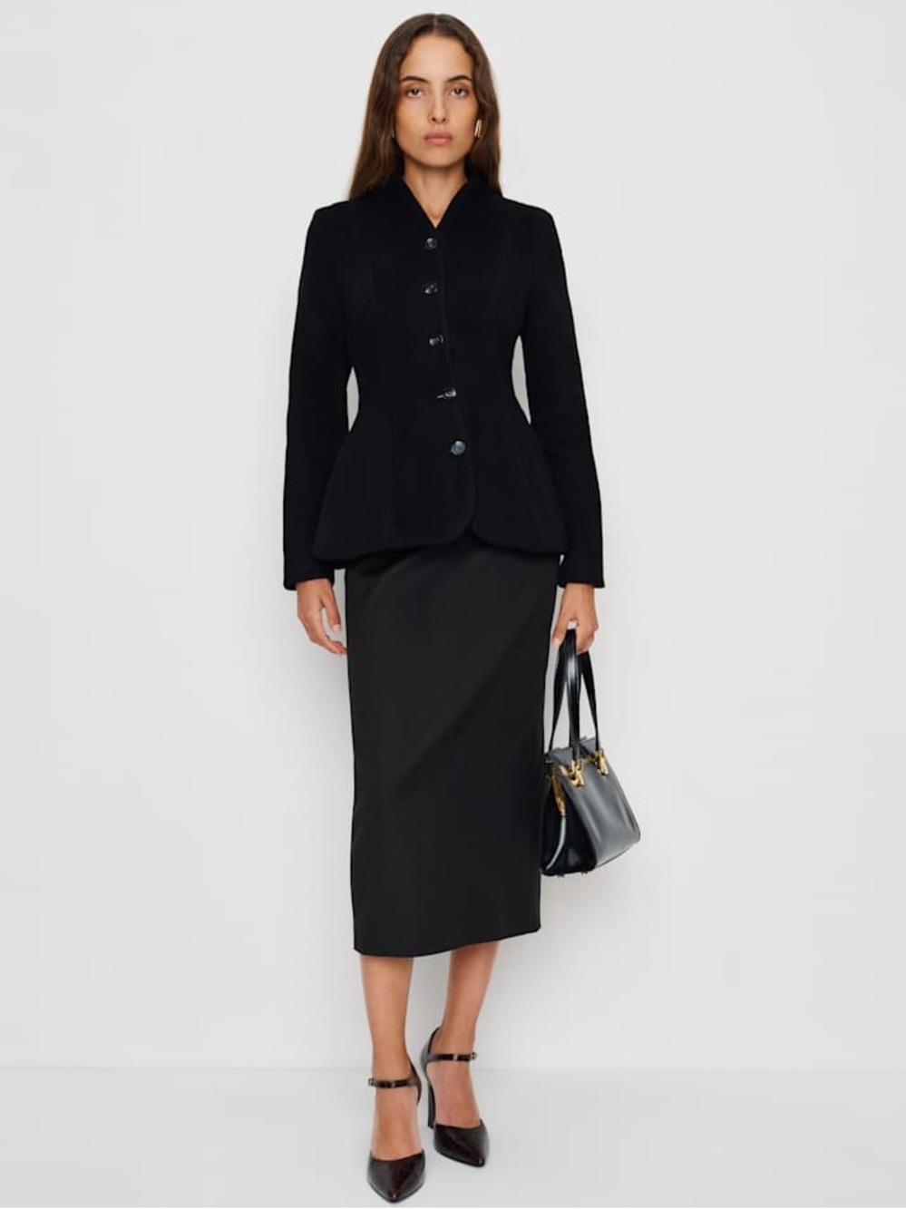 Reformation x Nara Smith Fig Preserve Midi Skirt in Black